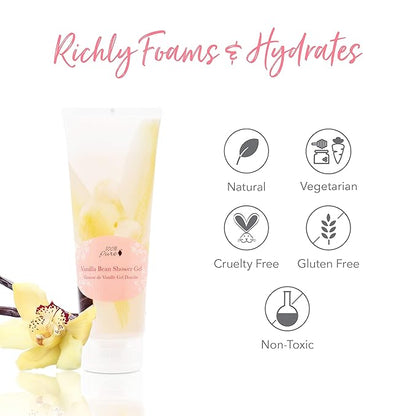 100% PURE Vanilla Bean Shower Gel Natural Foaming & Hydrating Body Wash - Deeply Moisturizing Gentle Soap Cleanser for All Skin Types, Even Sensitive - Gluten-Free - 8 Fl Oz