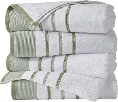 Great Bay Home Decorative Bath Towel Set - Luxury Cotton 4 Pack 54x27 Bath Towel Set - Luxurious, Ultra-Soft, Durable Towels for Bathroom Decor (Desert Sage Green/Moss Green)
