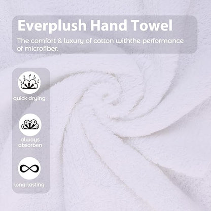 Everplush Youth Style Hand Towel 4-Piece Combo - Cotton Combined with Microfiber, Strong Absorption, Soft, Fluffy, Skin-Close Cotton, Durable, Various Sizes, Versatile