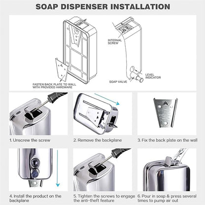 Commercial Soap Dispenser Stainless Steel Wall Mount for Bathroom and Kitchen with Premium Anti-Leak Pump and Corrosion-Proof Lining 17oz/500ml 8182