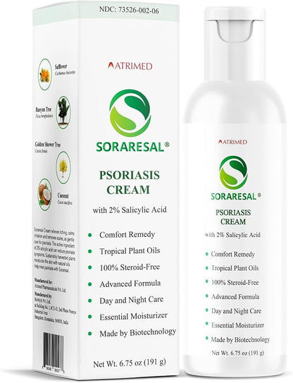 SORARESAL Psoriasis Cream – Comfort Remedy with Safflower Oil, Coconut Oil and Salicylic Acid for Itchy, Flaky Skin and Eczema Relief