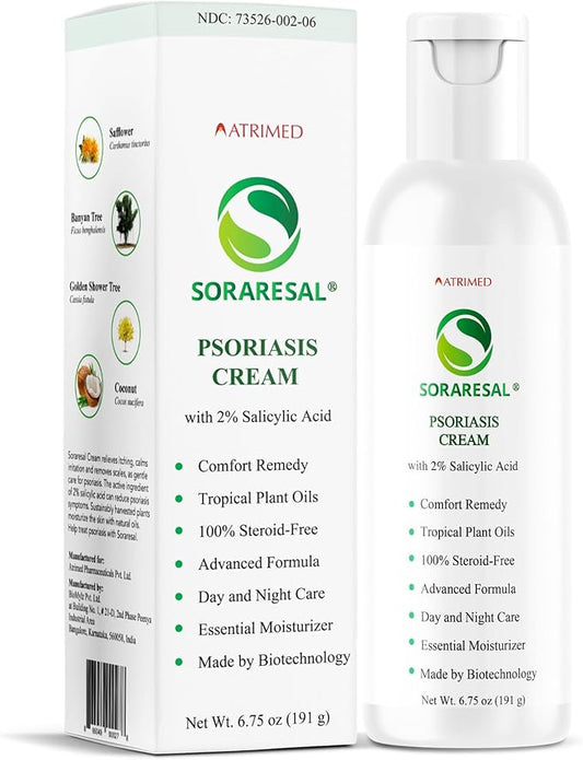 SORARESAL Psoriasis Cream – Comfort Remedy with Safflower Oil, Coconut Oil and Salicylic Acid for Itchy, Flaky Skin and Eczema Relief