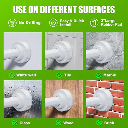 Ausemku Shower Curtain Rod - 32-104 Inch Rustproof Tension Rod, Non-Slip Spring Design, No Drilling Adjustable Curtain Rod for Bathroom, Kitchen, and Closet（White）