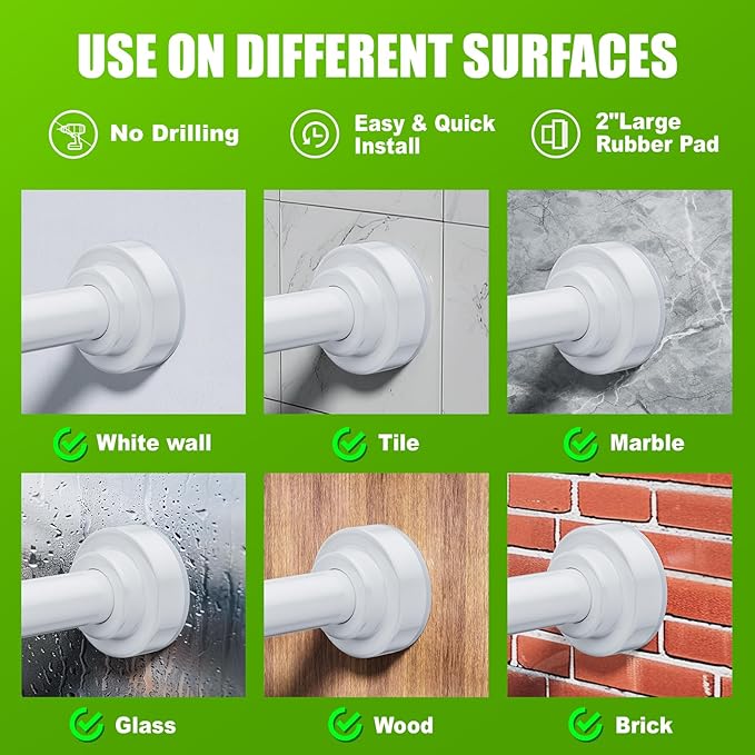 Ausemku Shower Curtain Rod - 32-43 Inch Rustproof Tension Rod, Non-Slip Spring Design, No Drilling Adjustable Curtain Rod for Bathroom, Kitchen, and Closet（White）