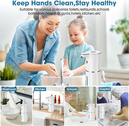 2 Pack Automatic Soap Dispenser,12.8oz/380ml USB Rechargeable Touchless Foaming Dispenser with Upgraded 2025 Smart Sensor,Wall Mounted for Bathroom Kitchen,White P18 Dish Soap Dispenser