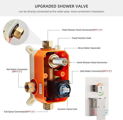 Shower Faucet Set Complete with Tub Spout Shower System Wall Mounted with 8 inch Rainfall Shower Head and Handheld Shower Rain Shower Combo for Bathroom, Brushed Nickel