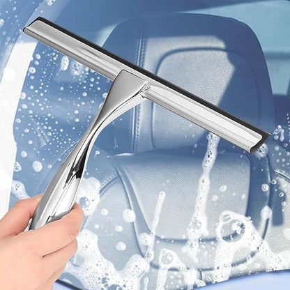 10-Inch Shower Squeegee, Stainless Steel Squeegee for Shower or Window Glass Door, Includes one Adhesive Hook. (Silver, 10 inch)