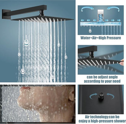 Aolemi Shower Faucet Set Rain Shower System with Handheld Spray Bathroom Shower Combo Rough-in Valve and Shower Trim Kit Included Matte Black 10 Inch Wall Mount Shower Head