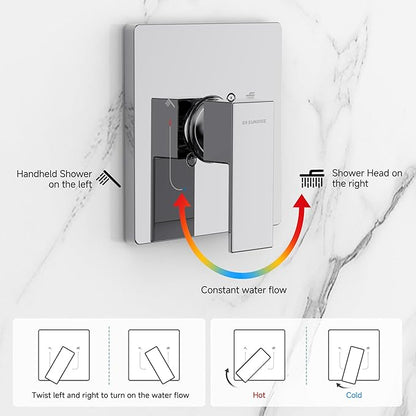 SR SUN RISE Shower Faucet Set & System - 12 Inch Rainfall Shower Head & Handle Set Wall Mounted Polished Chrome Solid Brass Valve Trim Kit Included