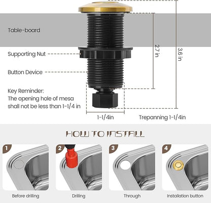 Garbage Disposal Air Switch Kit Sink Top Waste Disposal Long Stainless Steel Golden Brushed On/Off Air Button Food and Waste Disposals Part by Etoolcity, UL Listed