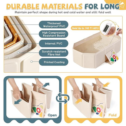Orzbow Collapsible Baby Bathtub, Toddler Bathtub with Non-Slip Base, Portable Bath Tub for Kids Infant 12 Months+ Travle, Easy to Clean, Stable & Durable, Space-Saving, White