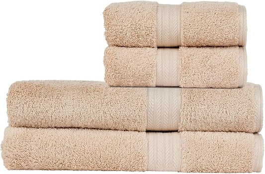 Christy Renaissance 4 Piece Beige Towel Set | 100% Egyptian Cotton | Luxury Bathroom Towels | Soft and Super Absorbent | 675 GSM | 2 Bath Sheet 2 Hand | Driftwood