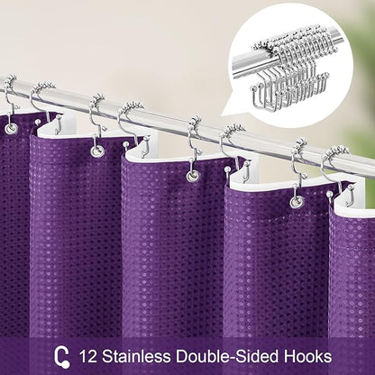 3 in 1 Extra Long Purple Shower Curtain Set-72 W x 84 H, Modern Waffle and PEVA Liner Set with 12 Stainless Steel Hooks, Waterproof Fabric for Bathroom