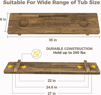 Premium Bathtub Tray, Large & Thick Bath Tub Tray, Solid Acacia Wood Bath Tray for Tub, Bathtub Tray Caddy with Adjustable Legs, Anti-Tipping, Bathtub Accessories, Fits Most Bath Tubs, Idea for Women
