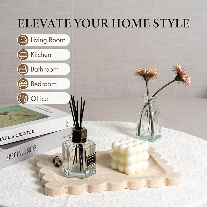 Koville Romano Travertine Vanity Tray, 11"x8" Natural Marble Decorative Scalloped Tray for Jewelry Cosmetics Perfume Trinket, Stone Organizer Tray for Countertop Bathroom Kitchen Dresser(Beige)