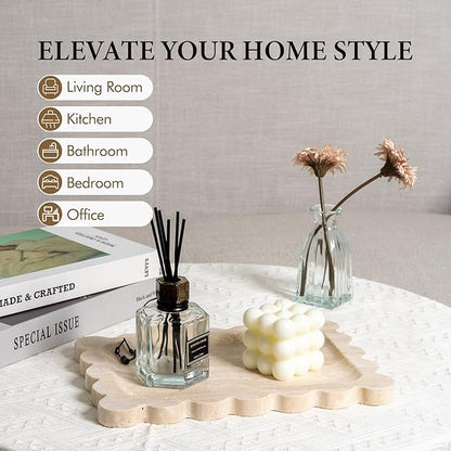 Koville Romano Travertine Vanity Tray, 11"x8" Natural Marble Decorative Scalloped Tray for Jewelry Cosmetics Perfume Trinket, Stone Organizer Tray for Countertop Bathroom Kitchen Dresser(Beige)