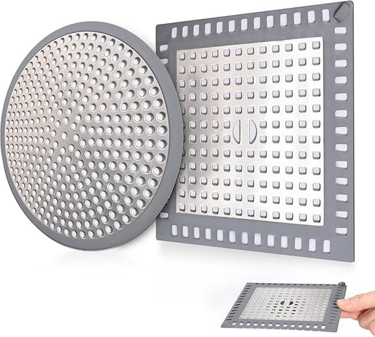 2Pcs Shower Drain Hair Catcher, 4.72" Shower Drain Cover, All-in-One Universal Sink & Shower Drain Strainer, Easy Installation, Stainless Steel and Silicone Bathroom Accessories for Tub, Bathtub