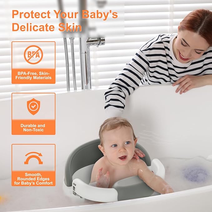 Baby Bath Seat for Babies: Non-Slip Infant Bathtub Chair with Suction Cups, Safe & Comfortable Baby Bath Support, Ideal for Sitting Up, Easy to Clean, Stable Design, Pink (6-24 Months)