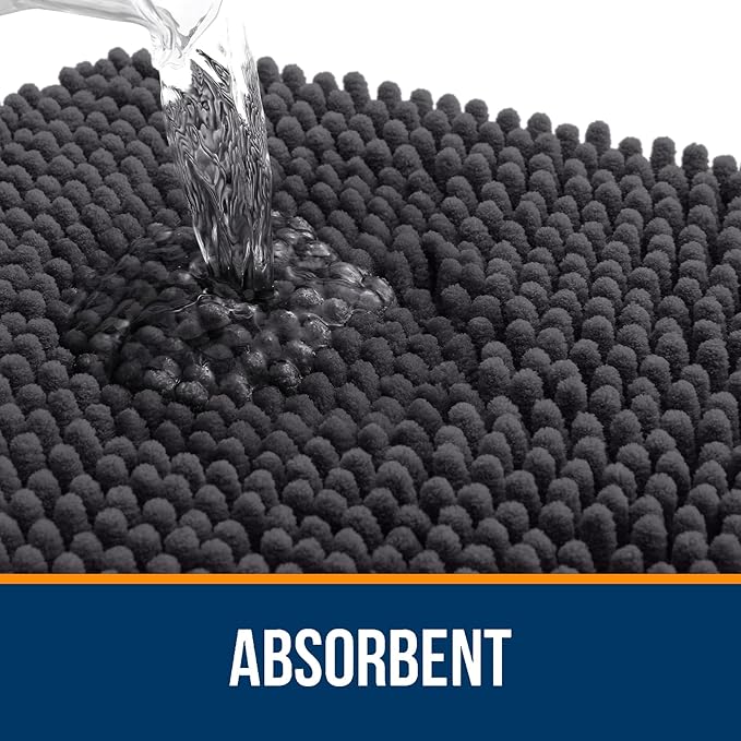 OLANLY Bathroom Rugs 47x17, Extra Soft Absorbent Chenille Bath Rugs, Rubber Backing Quick Dry, Machine Washable Bath Mats for Bathroom Floor, Tub and Shower, Home Decor Accessories, Dark Grey