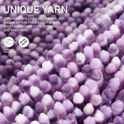 Yimobra Chenille Bathroom Rugs, 28x17.5, Extra Soft Bath Mats for Bathroom Non Slip, Fluffy Plush Luxury Shower Mat Outside, Water Absorbent, Machine Washable, Purple & Lavender