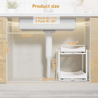 Bamboo Under Sink Organizer Adjustable Height 2 Tier Bathroom Organizer Pull Out Cabinet Storage Kitchen Heave Duty Wood Slide Ou Shelf for Kitchen Bathroom (White, 1 Pack)