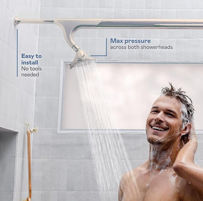 BOONA - The Original Tandem Shower | As Seen On Shark Tank | Double Shower Head for Couples, High Pressure Dual Shower Heads (One Showerhead, Brushed Nickel)