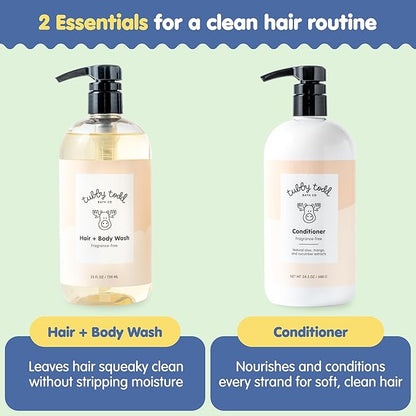 TUBBY TODD Hair Duo - Baby Shampoo and Conditioner Set - Gentle & Moisturizing Hair Care - Hypoallergenic, Non-Irritating - For Newborns, Toddlers & Kids - 25 Fl Oz & 24.3 Fl Oz - Fragrance-Free