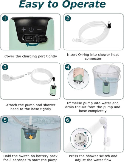 innhom Portable Camping Shower, 6000mAh Rechargeable Camp Shower Pump with LED Display, 2 Mode Electric Portable Shower for Camping, Hiking, Travelling, Washing