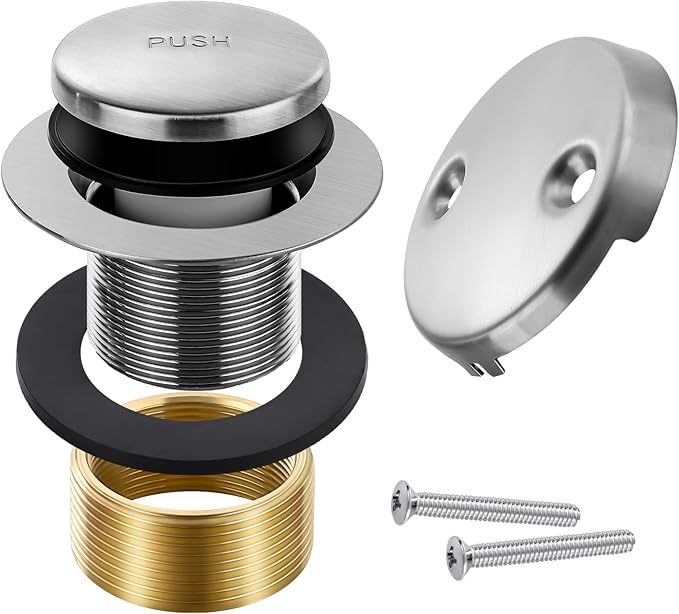 Brushed Nickel Bathtub Drain Tip-Toe Tub Trim Set with Two-Hole Overflow Faceplate Bathroom Tub Drains Replacement Conversion Tub Drain Kit Assembly with Universal Fine & Coarse Thread