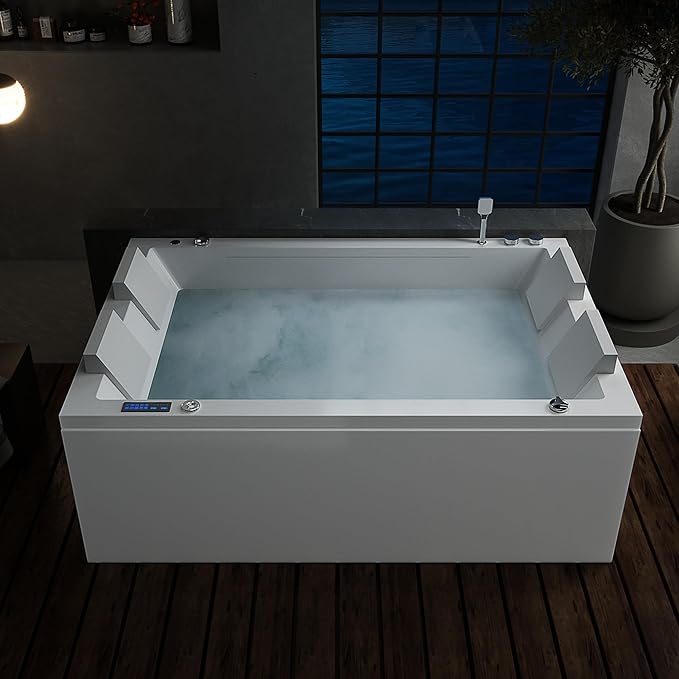 Empava PRO Series Whirlpool Tub with Dedicated Milk Bath & 65 Jets | Luxury Spa Acrylic Soaking Tub with Ozone Sanitization, Chromatherapy & Wireless Music System, Removable Panel, 71" Bathtub, White