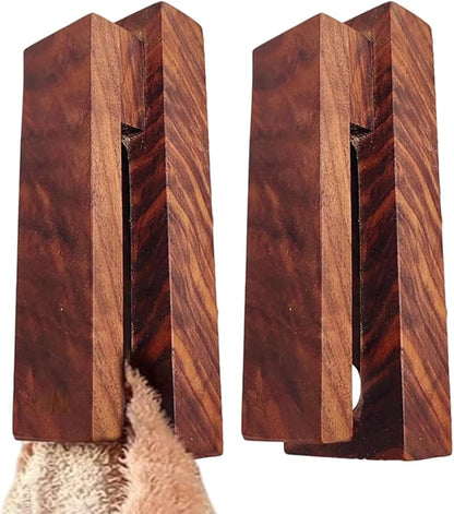 2Pcs Wooden Towel Racks for Bathroom, Wall Mounted Wooden Towel Hooks for Bathroom Kitchen Home Decoration Easy to Install Black Walnut
