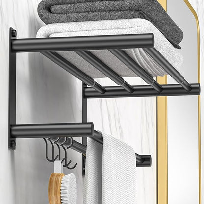 Black Adjustable Black Towel Bar for Bathroom Wall Mount17-30.7inch Adhesive Shower Towel Rack Stainless Steel Bath Towel Holders for Toilet Kitchen Double Towel Hanger