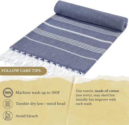 SOULMARK 100% Cotton Turkish Beach Towel with Bag - 38"x71" - 2 Pack - Made in Green & Oeko TEX Certified - Pre-Washed & Sand Free - Quick Dry and Lightweight for Travel - Made in Turkey - Navy Blue
