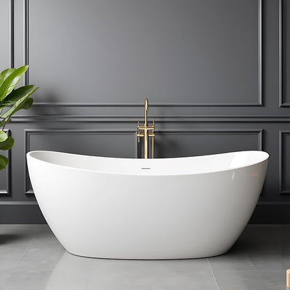 65" Acrylic Freestanding Bathtubs, Stand Alone Tub, Soaking Tubs for Bathroom, Integrated Overflow and Drain, cUPC Certified, Gloss White