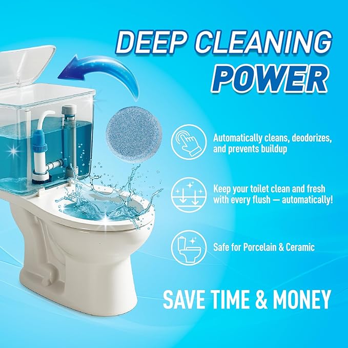Automatic Toilet Bowl Cleaner Tablets 40 Pack, Long-Lasting Drop-in Tank Tablets with Sustained-Release Technology, Fight Tough Stains & Odors, Household & Commercial Use, Compatible with Most Toilets