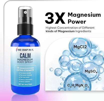 No Crap In It Calm Magnesium Spray Triple Magnesium Power: All Natural Magnesium Chloride, Glycinate, Sulfate-4oz
