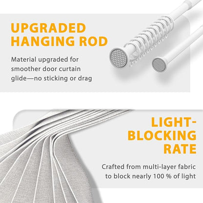 Accordion Door Curtain Set - 100% Blackout, with Curtain Rod Included, for Bedroom Privacy Protection (White-43 W x 78" L+Rod)