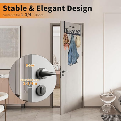 Over The Door Hook, Towel Holder Towel Hook for Bathroom, Towel Hanger Door Rack with 5 Coat Hooks, Over The Door Hanger Towel Rack for Bathroom, Bedroom Towels Coats(Silver)