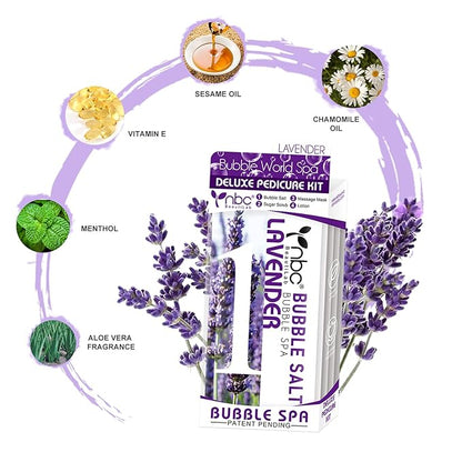 24 PCS Foot Soak, Pedicure Kit Foot Soak Set With Bubble Salt, Sugar Scrub, Massage Mask, Massage Lotion In a Box 4 Step Foot Spa Kit For Dry Cracked Feet, Tired Feet, 6 Set Lavender