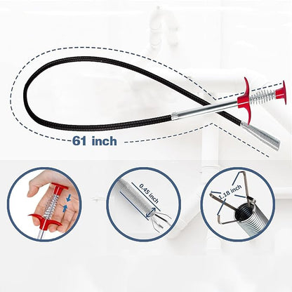 Drain Snake,61 inch Flexible Grabber Claw Pick Up Reacher Tool,Drain Clog Remover - Gutter Cleaning Tools for Home Sink, Bathroom Tub,Drain, Toilet, Tight Spaces
