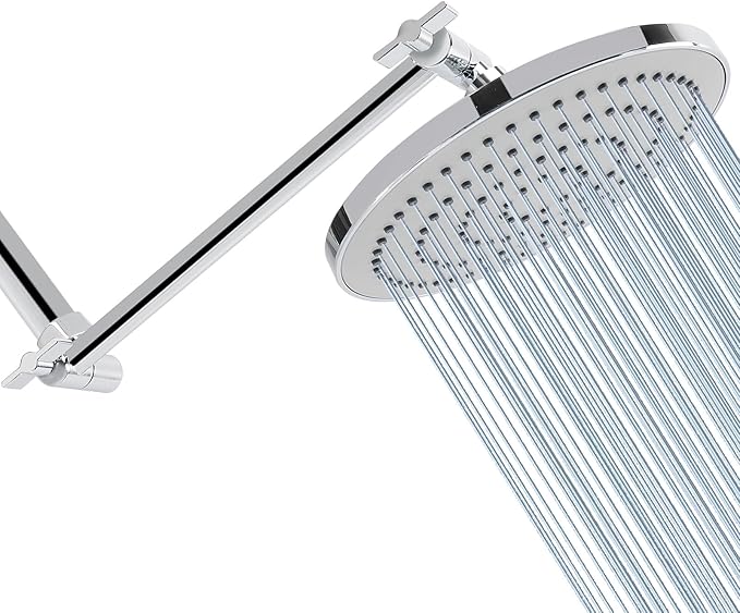 HarJue High Pressure Shower Head with 11 IN Adjustable Arm, Rainfall with Shower Arm-Make Water Flow Down Vertically for Better Bathing Experience(8 In, Chrome)
