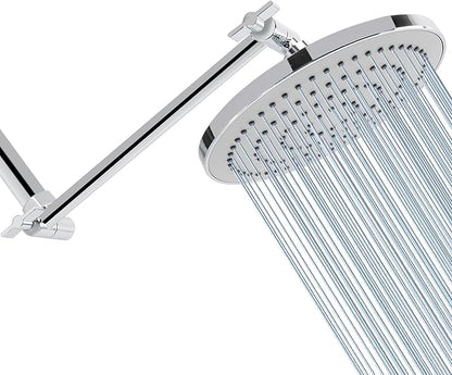 HarJue High Pressure Shower Head with 11 IN Adjustable Arm, Rainfall with Shower Arm-Make Water Flow Down Vertically for Better Bathing Experience(8 In, Chrome)