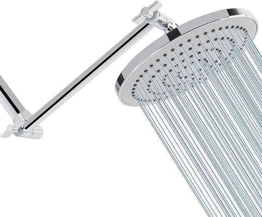 HarJue High Pressure Shower Head with 11 IN Adjustable Arm, Rainfall with Shower Arm-Make Water Flow Down Vertically for Better Bathing Experience(8 In, Chrome)