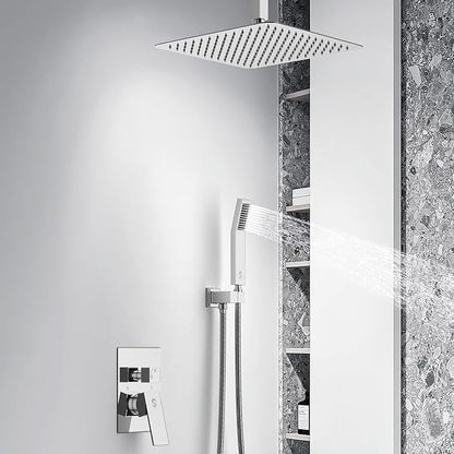 SR SUN RISE 12 Inch Ceiling Mounted Shower System Rain Mixer Combo Set Rainfall Shower Head System Faucet Trim Repair Kits Polished Chrome Rough-in Valve Body and Trim Included
