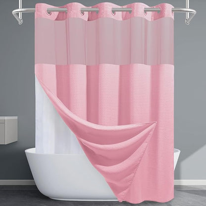 Pink Shower Curtain with Liner - 230GSM Waffle Textured Heavy Duty Shower Curtains for Bathroom,71W x 74H
