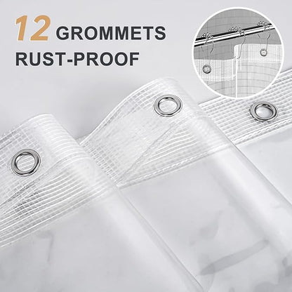 AmazerBath Heavy Duty Shower Curtain Liner 12 Gauge, 72 x 65 Inches Clear Shower Curtain Liner with 3 Clear Stones and 12 Grommet Holes, Weighted Plastic Shower Liner
