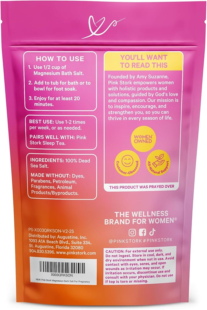 Pink Stork Pregnancy Bath Soak – Unscented Magnesium Flakes for Bath or Foot Soak – Pure Dead Sea Salt – Relief for Pregnancy Aches, Swollen Feet, and Stress – Clean, Fragrance-Free – 2 lb