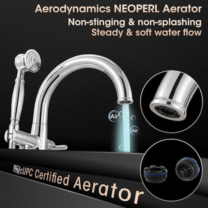 Free Standing Bathtub Faucet Brass Bathtub Faucets High Flow Soaker Tub Faucet with Vintage Handheld Sprayer Polished Chrome