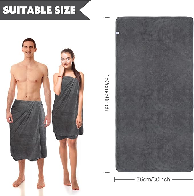 KinHwa Microfiber Bath Towels Large Bathroom Towel Absorbent Shower Towels Soft Bath Towel Large Size for Women Men Ideal for Spa, Swimming, Pool Dark Gray (2, Grey, 30x60 inch)