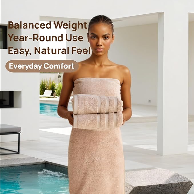Cotton Bath Towel – Large 30x60 Inches, Soft, Thick & Absorbent Towel for Bathroom, Spa, or Home Use (Beige, 4 Pack – 30"x60")